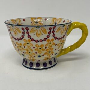 Anthropologie Akila With a Twist Yellow Handle Coffee Cup Footed Retired